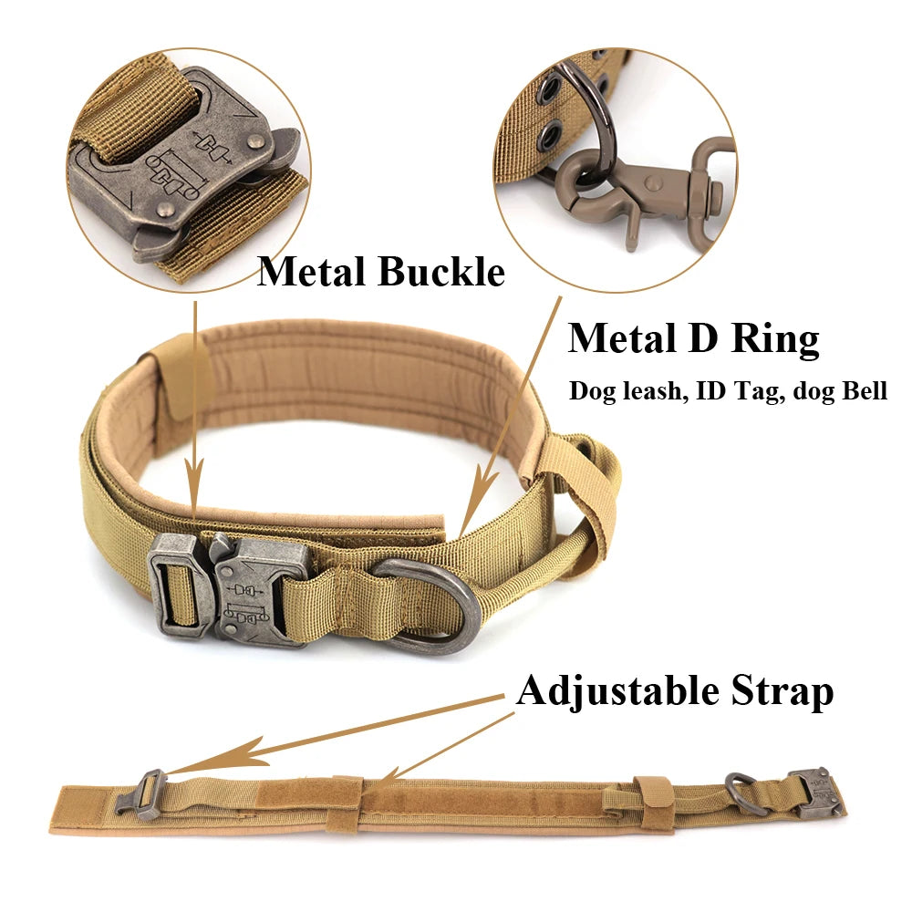 Durable Tactical Dog Collar With Padded Lining, Quick Release Buckle & Control Handle For Small To Large Dogs