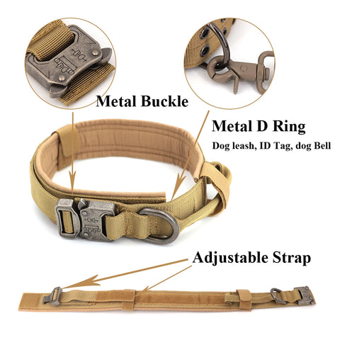 Durable Tactical Dog Collar With Padded Lining, Quick Release Buckle & Control Handle For Small To Large Dogs