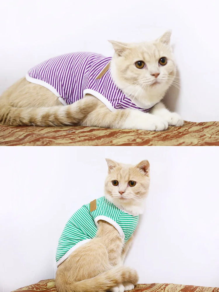 Classic Striped Cat Vest Shirt | Lightweight Summer Pet Clothes For Cats/Small Dogs