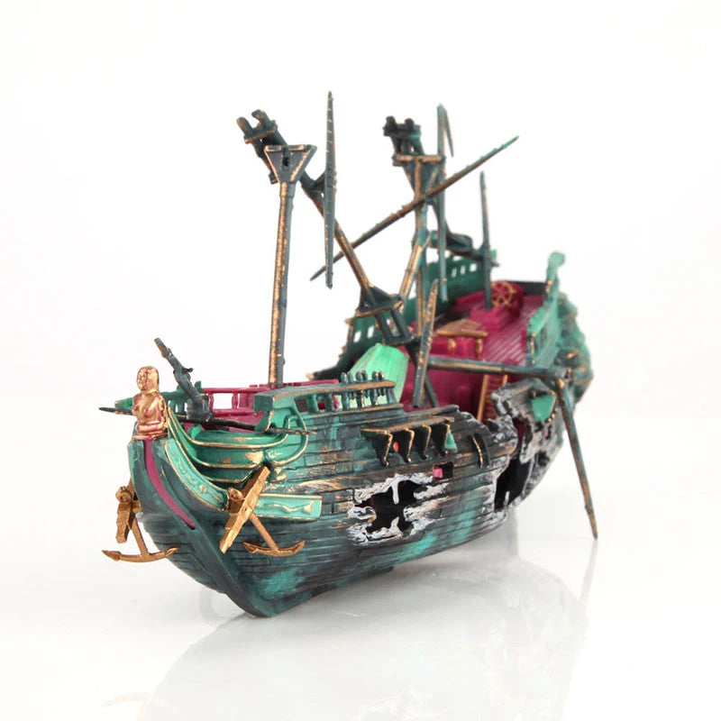 Split Shipwreck Aquarium Ornament – Resin Sunken Boat Decoration with Air Aerobic Feature