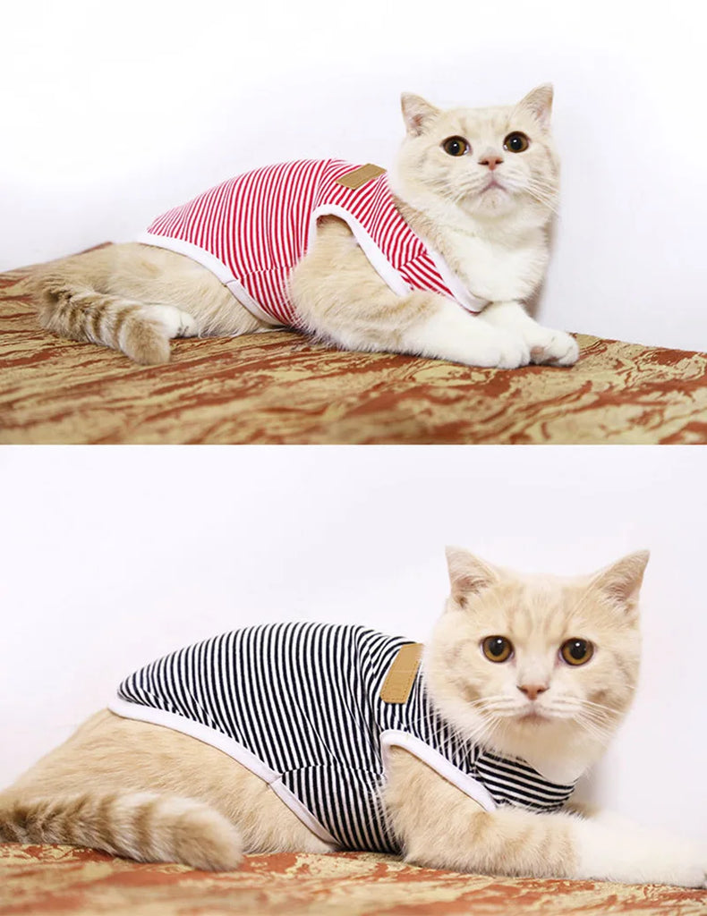 Classic Striped Cat Vest Shirt | Lightweight Summer Pet Clothes For Cats/Small Dogs