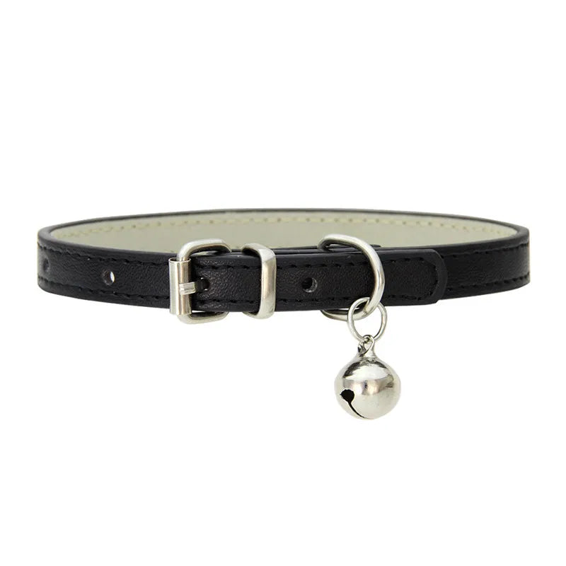 Adjustable Faux Leather | Pet Collar with Bell | Soft & Stylish for Small Dogs/Cats