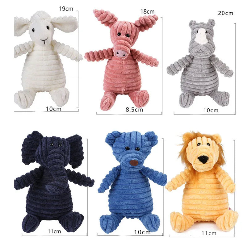 Corduroy Dog Toys – Animal Plush Squeaky Chew Toys for Small and Large Dogs
