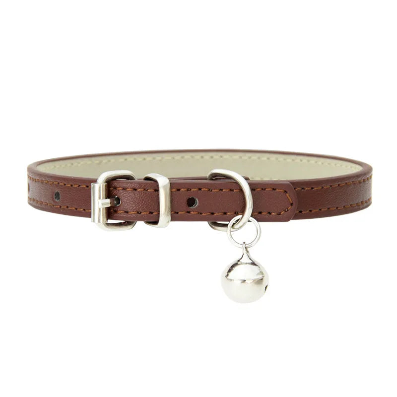 Adjustable Faux Leather | Pet Collar with Bell | Soft & Stylish for Small Dogs/Cats