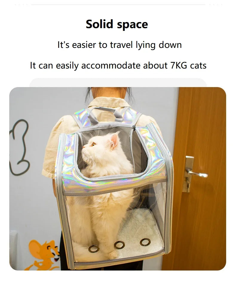 Pet Cat Carrier Backpack | Transparent Laser Shoulder Bag for Small Dogs/Cats (7KG Capacity)