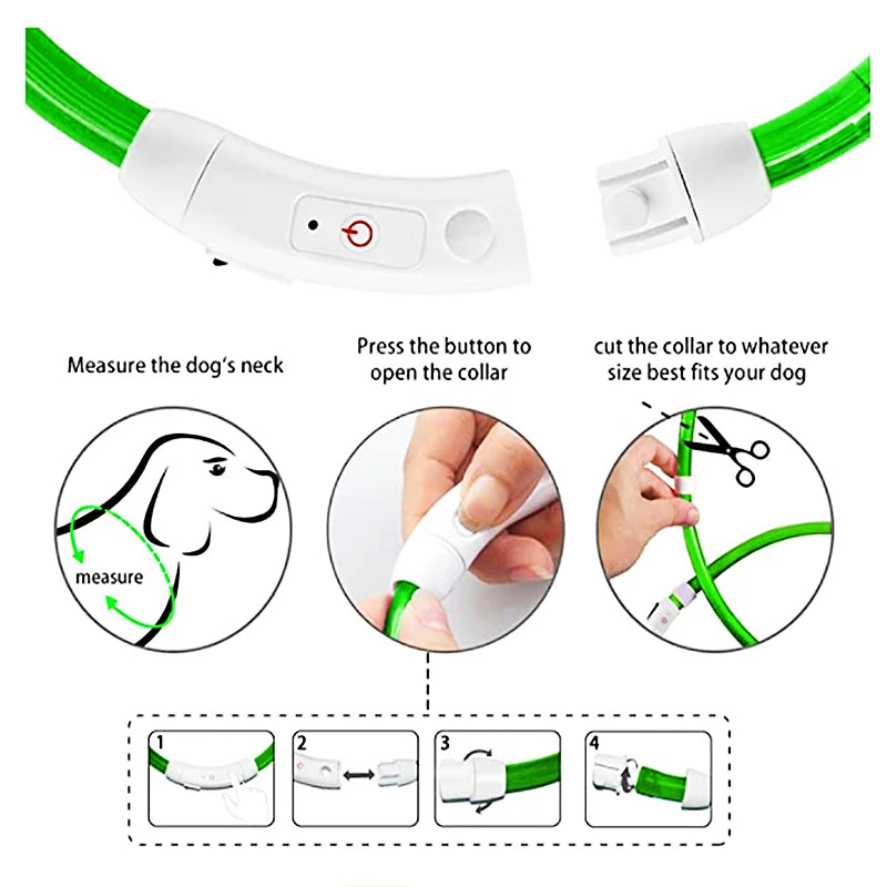LED USB Rechargeable Dog Collar – Adjustable, Glowing Safety Collar for Pets