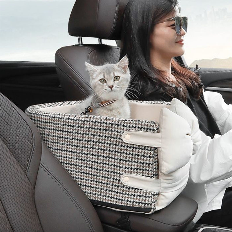 Central Console Dog Car Seat Bed – Portable Pet Carrier for Small Dogs & Cats, Travel Safety Seat