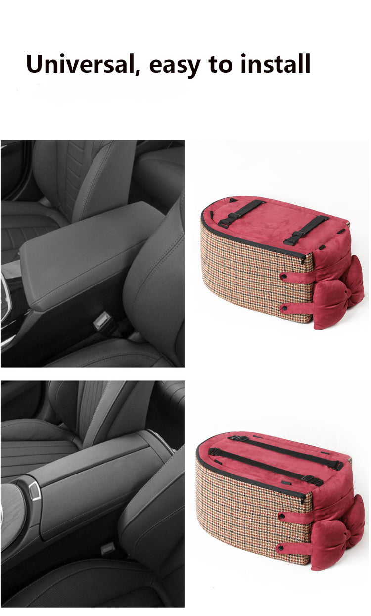 Central Console Dog Car Seat Bed – Portable Pet Carrier for Small Dogs & Cats, Travel Safety Seat