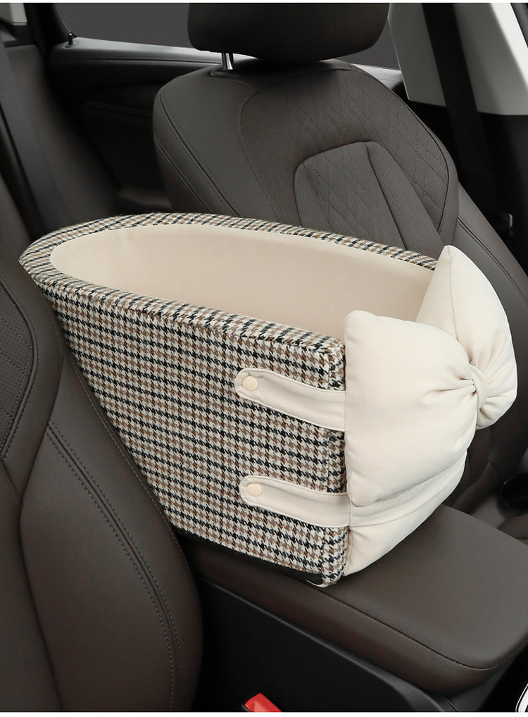 Central Console Dog Car Seat Bed – Portable Pet Carrier for Small Dogs & Cats, Travel Safety Seat