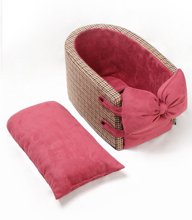 Central Console Dog Car Seat Bed – Portable Pet Carrier for Small Dogs & Cats, Travel Safety Seat