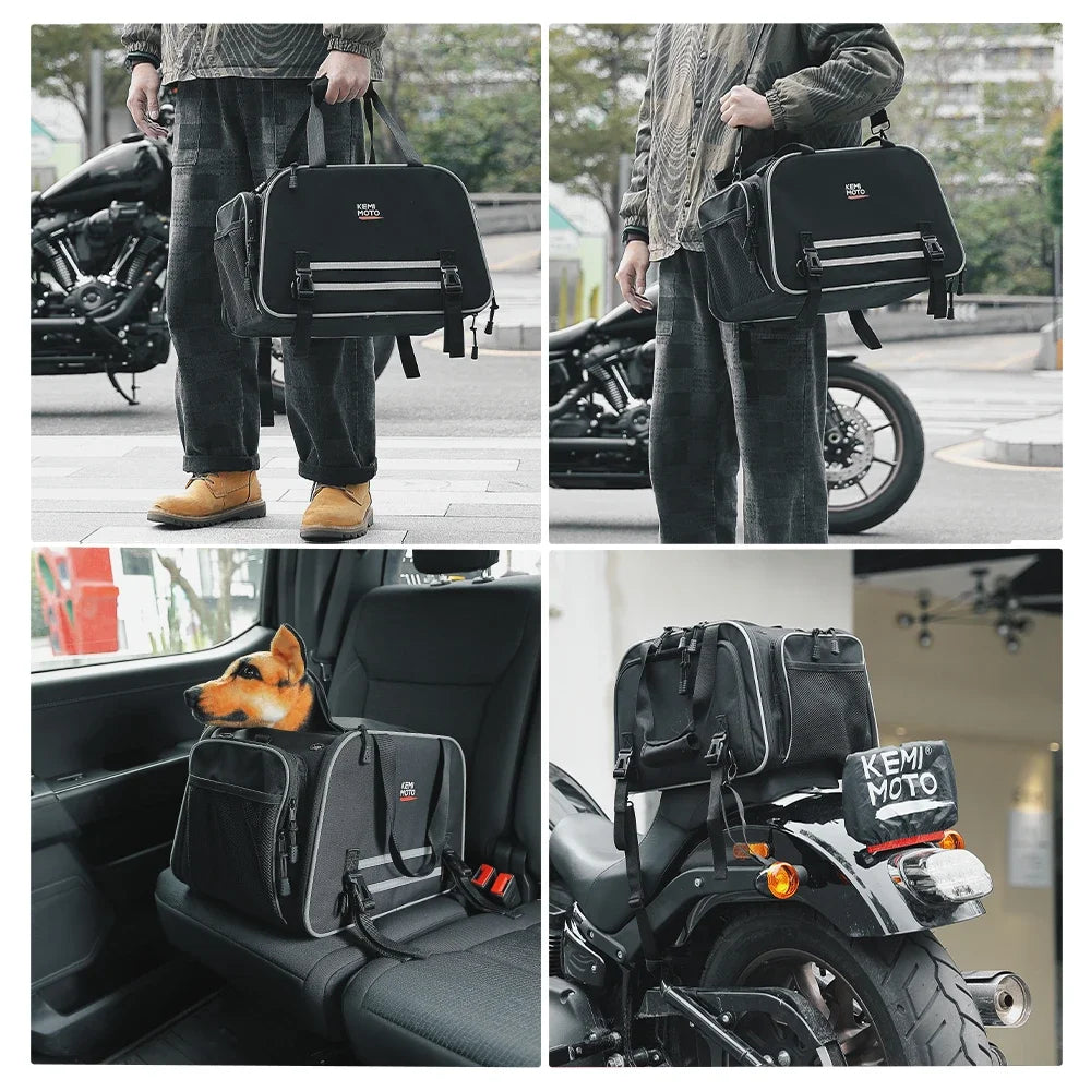 Motorcycle Pet Carrier Bag | Airline Approved Portable Travel Carrier for Cats/Dogs | Fits Luggage Rack or Passenger Seat