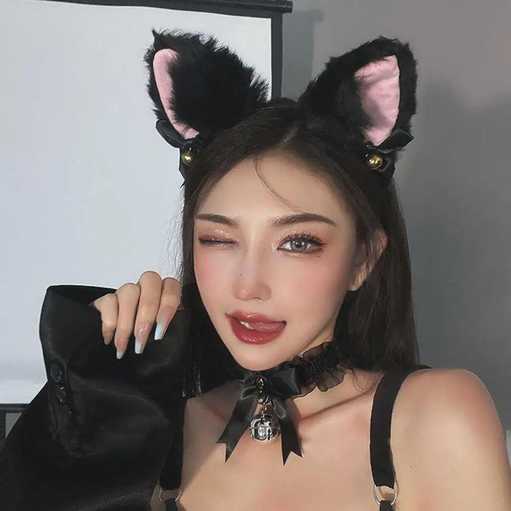Cosplay Cat Costume Kit | Plush Accessories Set - Headband/Tail/Gloves/Necklace | Dress-Up | Party Wear | Halloween Outfit