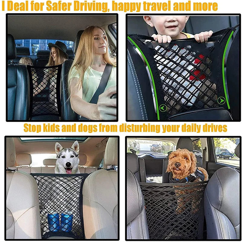 Dog Car Net Barrier with Storage Bag – Rear Seat Safety Fence for Pets and Kids