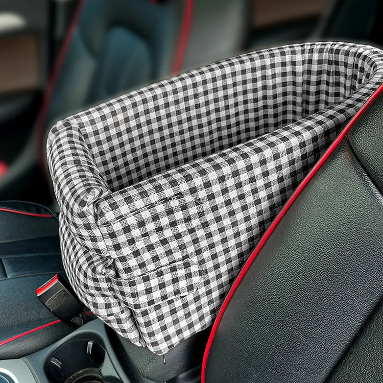 Central Console Dog Car Seat Bed – Portable Pet Carrier for Small Dogs & Cats, Travel Safety Seat