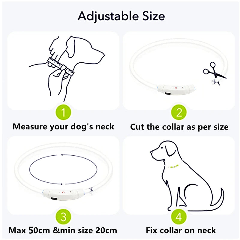 LED USB Rechargeable Dog Collar – Adjustable, Glowing Safety Collar for Pets