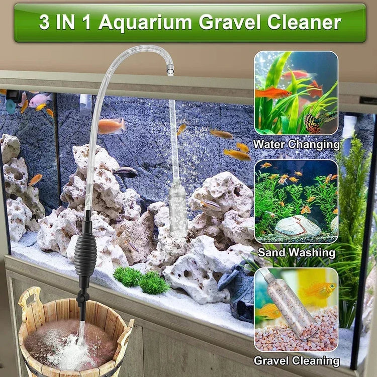 Fish Tank Water Changer Handheld Vacuum Siphon Pump with Adjustable Outlet Valve