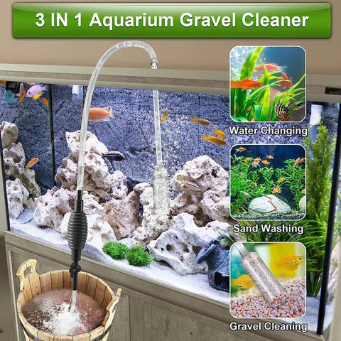 Fish Tank Water Changer Handheld Vacuum Siphon Pump with Adjustable Outlet Valve
