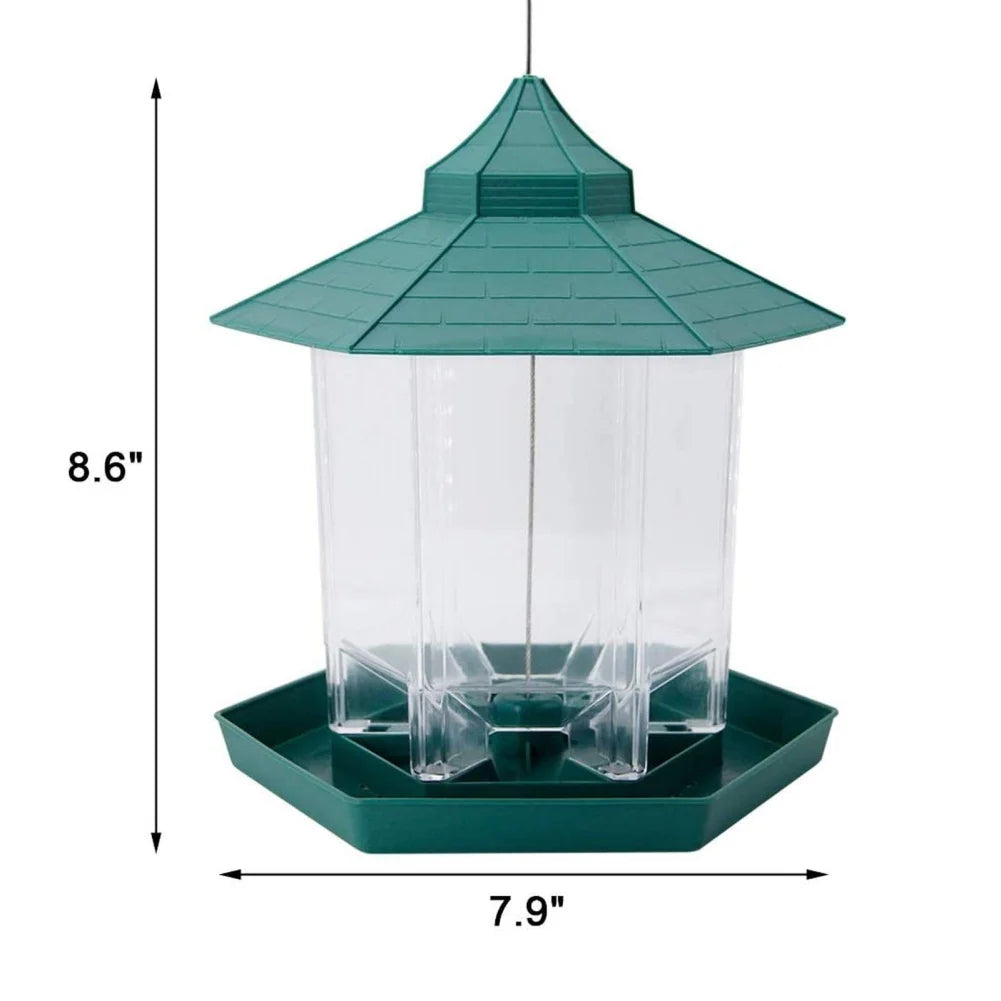 Wild Bird Feeder | Hanging Hexagonal Roof Pavilion | Semi-Automatic Garden Decoration | 1PCS
