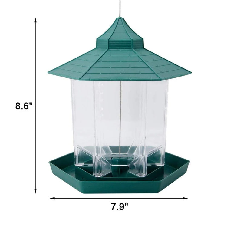 Wild Bird Feeder | Hanging Hexagonal Roof Pavilion | Semi-Automatic Garden Decoration | 1PCS