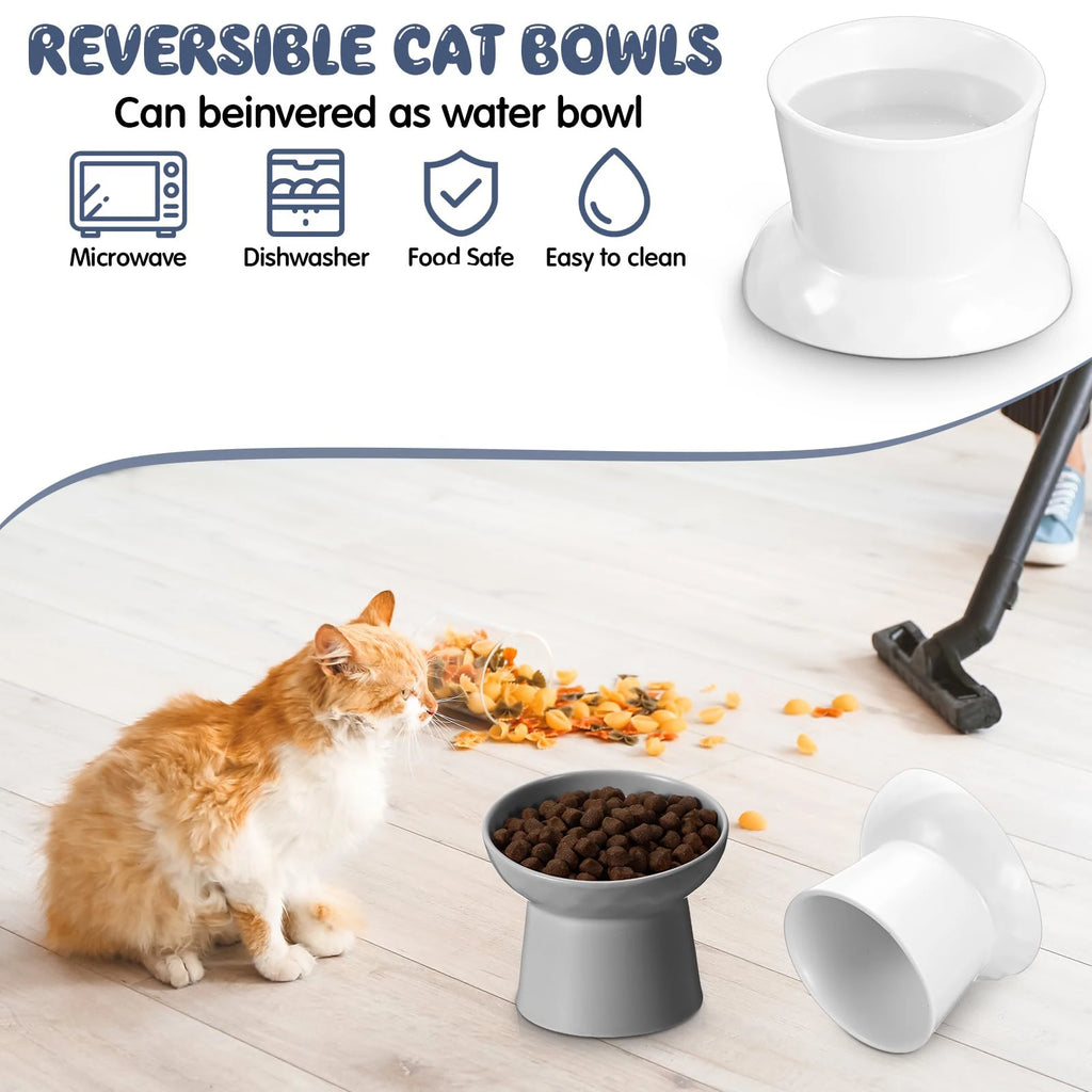 Ceramic Raised Cat Food Bowls | Tilted Elevated Cat Food Bowl Stress Free Backflow Prevention | Microwave Safe Dishwasher