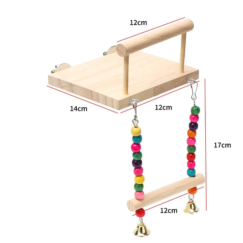 Bird Swing Toy | Wooden Parrot Perch Stand with Chewing Beads | Cage Playground for Budgie Birds