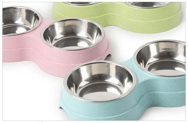 Double Pet Bowl for Small Dogs & Cats – Stainless Steel Food and Water Feeder with Non-Slip Base