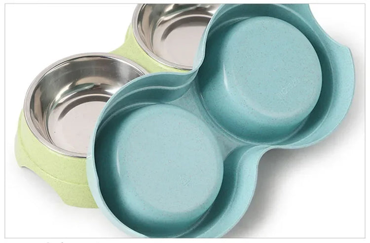 Double Pet Bowl for Small Dogs & Cats – Stainless Steel Food and Water Feeder with Non-Slip Base