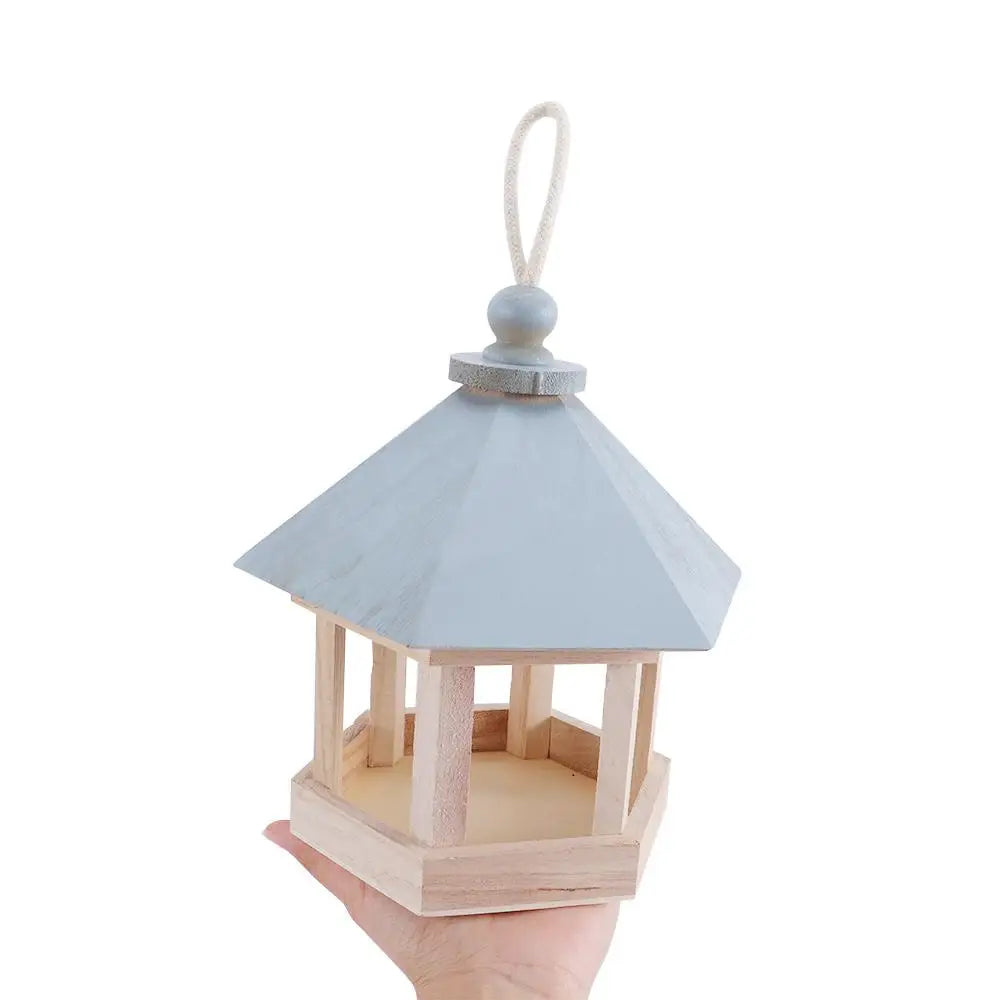 Simple Hanging Wooden Bird House Feeder – Outdoor Bird Shelter for Garden, Balcony, or Deck