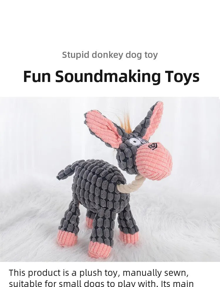 Dog Chew Toy – Donkey Shape Interactive Plush with Squeaker & Molar Training