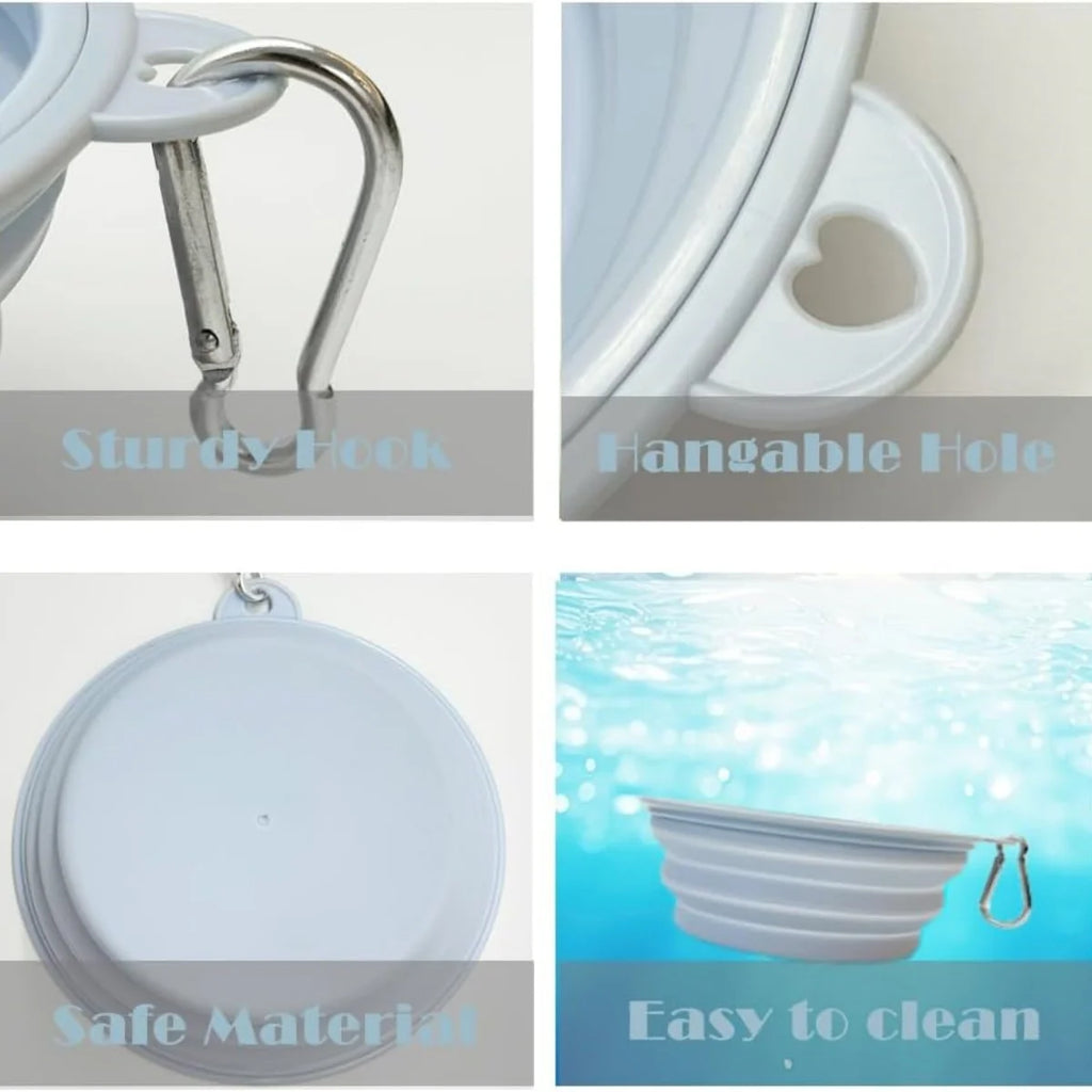 2pcs Collapsible Silicone Pet Bowls for Food & Water  | Outdoor Camping & Travel Portable Folding Supplies Dishes with Carabiner