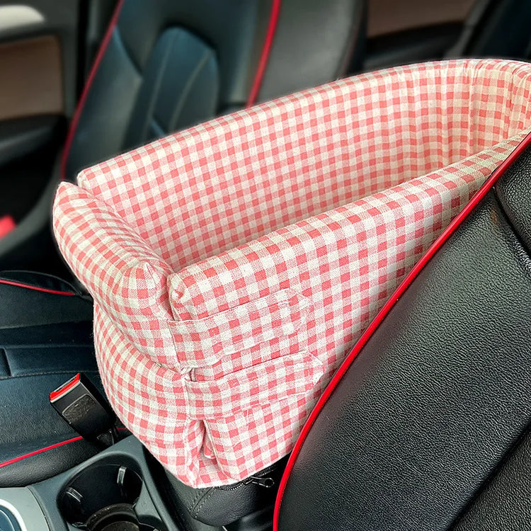 Central Console Dog Car Seat Bed – Portable Pet Carrier for Small Dogs & Cats, Travel Safety Seat