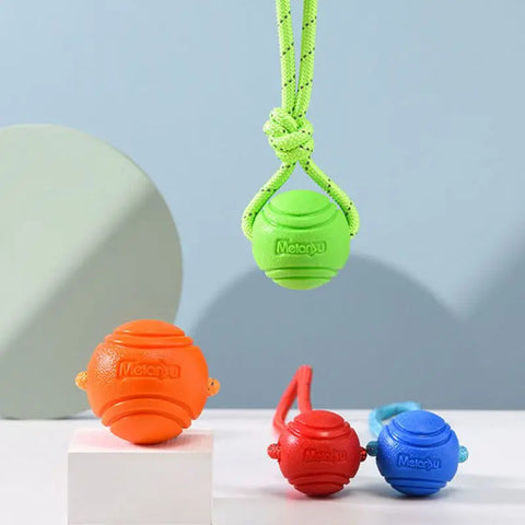 Dog Ball Toys – Bouncy Rubber Ball with Rope for Interactive Play