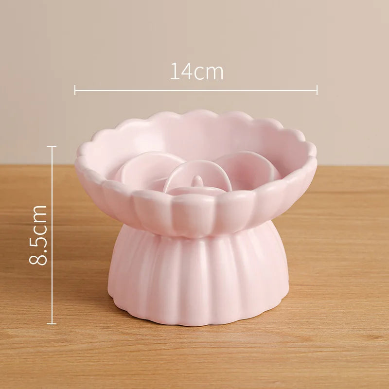 Cat Food Bowl | Ceramic Elevated | Cats/Small Dogs | Slow Feed Bowls | Anti-Choking Eating Feeders | Anti-Gulping Puppy Supplies