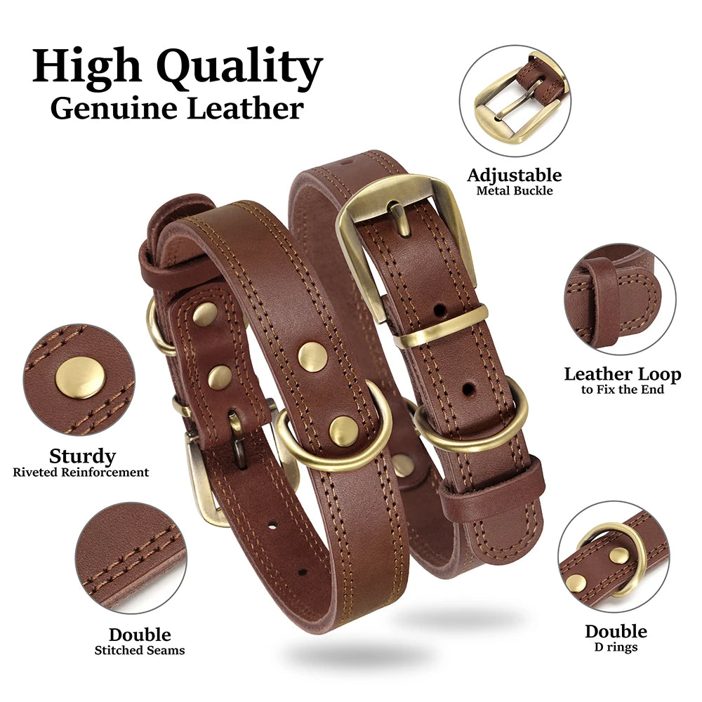 Durable Real Leather Dog Collar – Adjustable & Heavy-Duty for Medium to Large Dogs