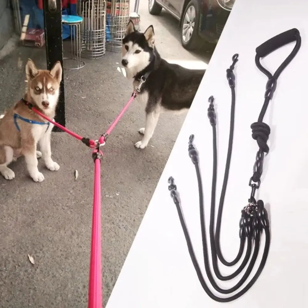 Double Dog Leash Nylon Two-Headed Coupler – Walk 2, 3, or 4 Dogs with Ease