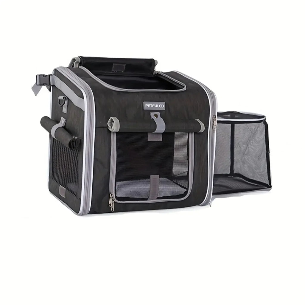 Multifunctional Soft-Sided Dog Bike Basket – Expandable Pet Carrier Backpack with 4 Open Doors