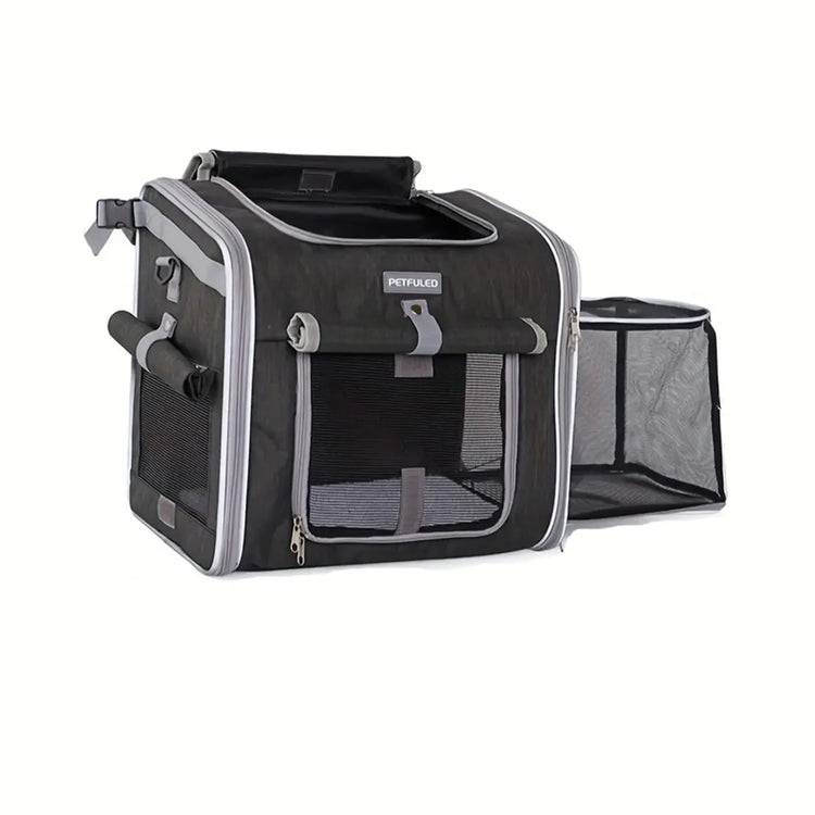 Multifunctional Soft-Sided Dog Bike Basket – Expandable Pet Carrier Backpack with 4 Open Doors