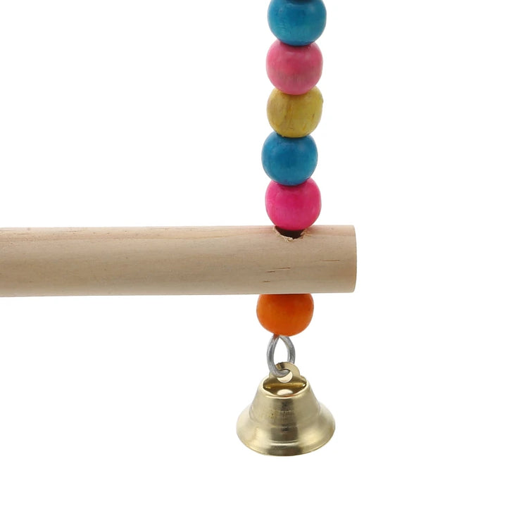 Bird Swing Toy | Wooden Parrot Perch Stand with Chewing Beads | Cage Playground for Budgie Birds