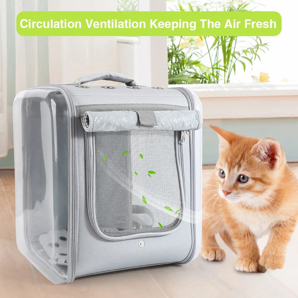 Double Sided Transparent Cat Carrier Backpack | Ventilated Travel Bag for Cats/Small Pets