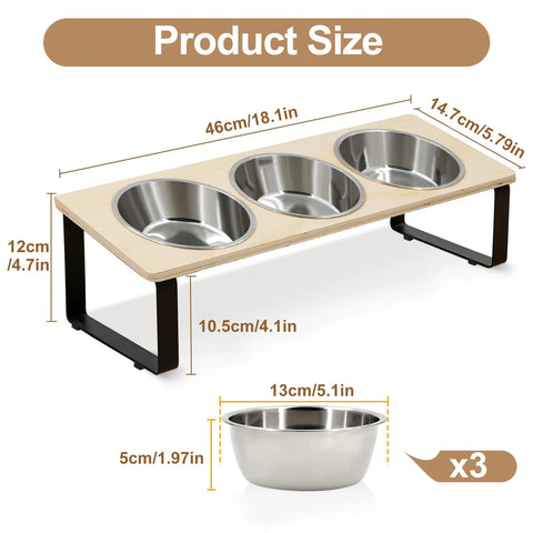 Elevated Cat Bowls with 3 Stainless Steel Bowls | 15° Tilted Raised Cat Food Bowls | For Small Cats & Puppies | Pet Bowls with Stand