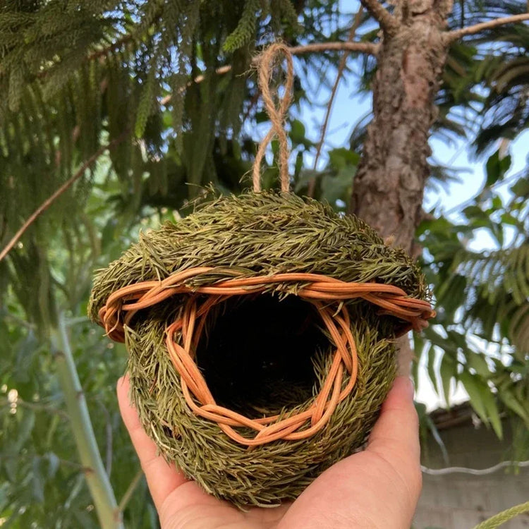 Natural Woven Bird Nest | Hanging Grass Egg Cage for Finches, Parrots & Small Birds | Handcrafted Outdoor Bird House