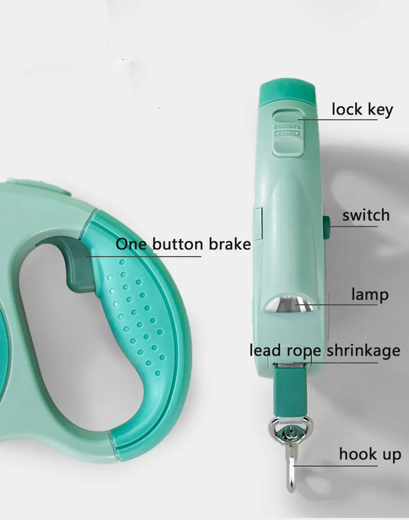 Retractable Dog Leash with LED Light and Waste Bag – 5M Durable Nylon Rope