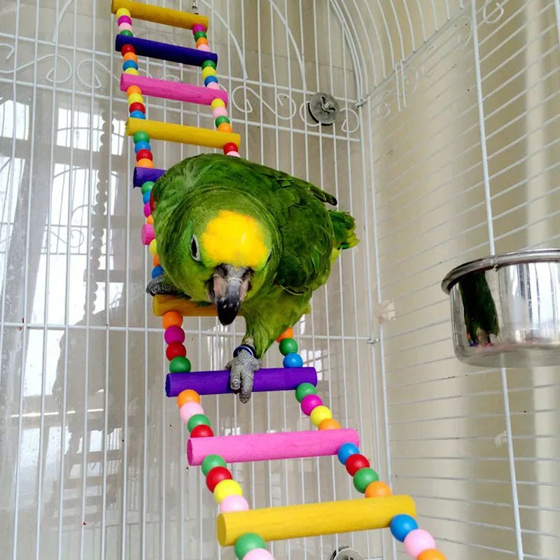 Bird Parrot Toys | Colorful Hanging Cage Climbing Ladders with Natural Wood | Parrots Suspension Bridge Swing Toys | Bird Toy Supplies