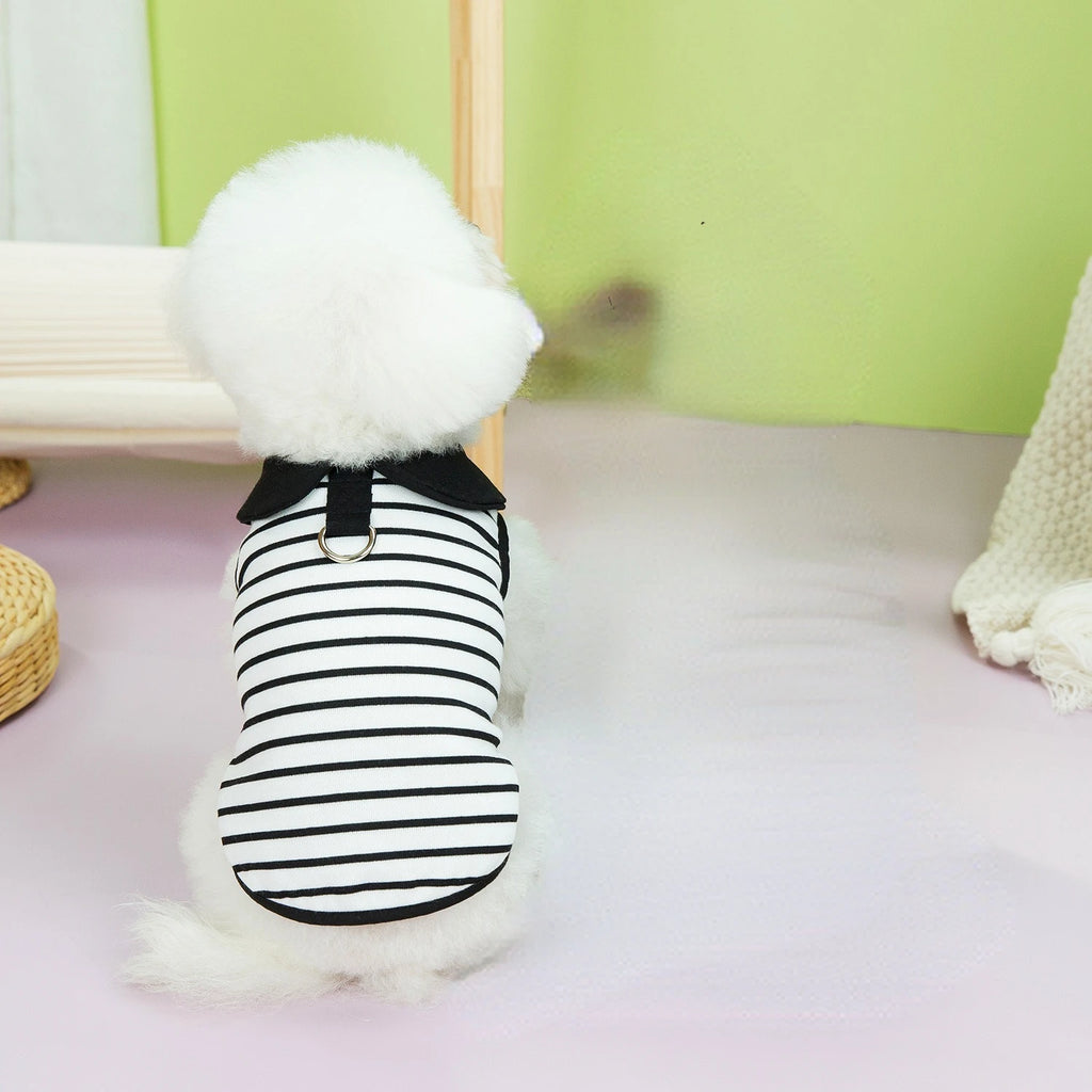 Pet Clothing Spring/Summer Striped T-shirts | Lapel Dresses, Couple Outfits, Breathable Dog Clothing, Cat Dresses & Small Dog Clothing