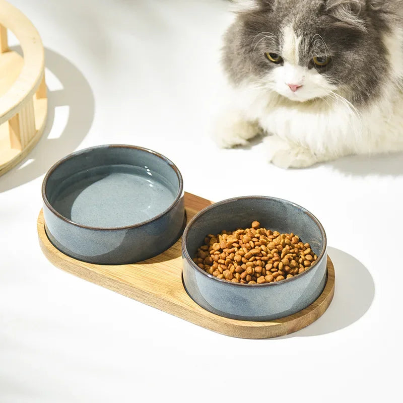 Cat Bowl | Cat Food Bowl | Ceramic Pet Food & Water Feeder | For Small & Medium-Sized Dogs | Spine Protection | Rollover Prevention