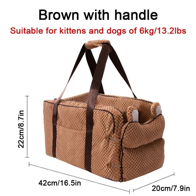 Central Console Dog Car Seat Bed – Portable Pet Carrier for Small Dogs & Cats, Travel Safety Seat