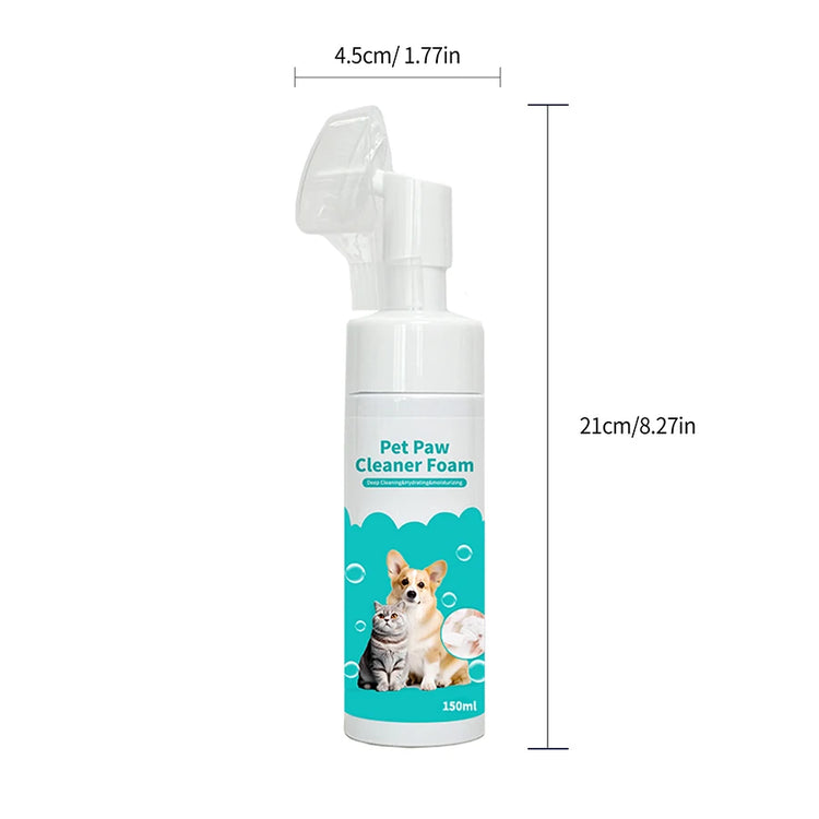 Dog & Cat Paw Cleaner Foam with Silicone Brush – No-Rinse Waterless Paw Washer