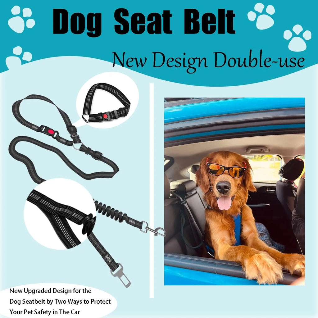 Adjustable Dog Car Seat Belt | Striped Nylon Large Dog Traction Rope for Car Rides