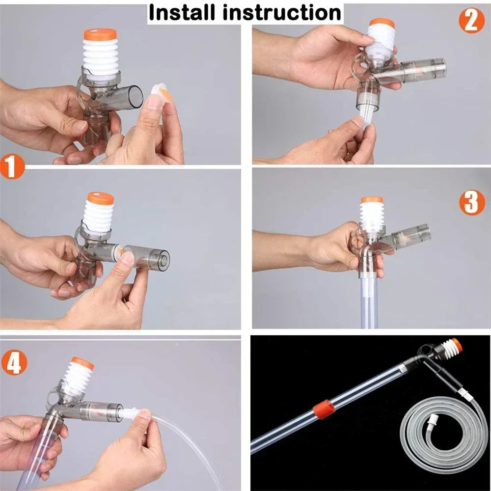 Press-Type Aquarium Water Change Pump with Gravel Cleaner & Glass Scraper