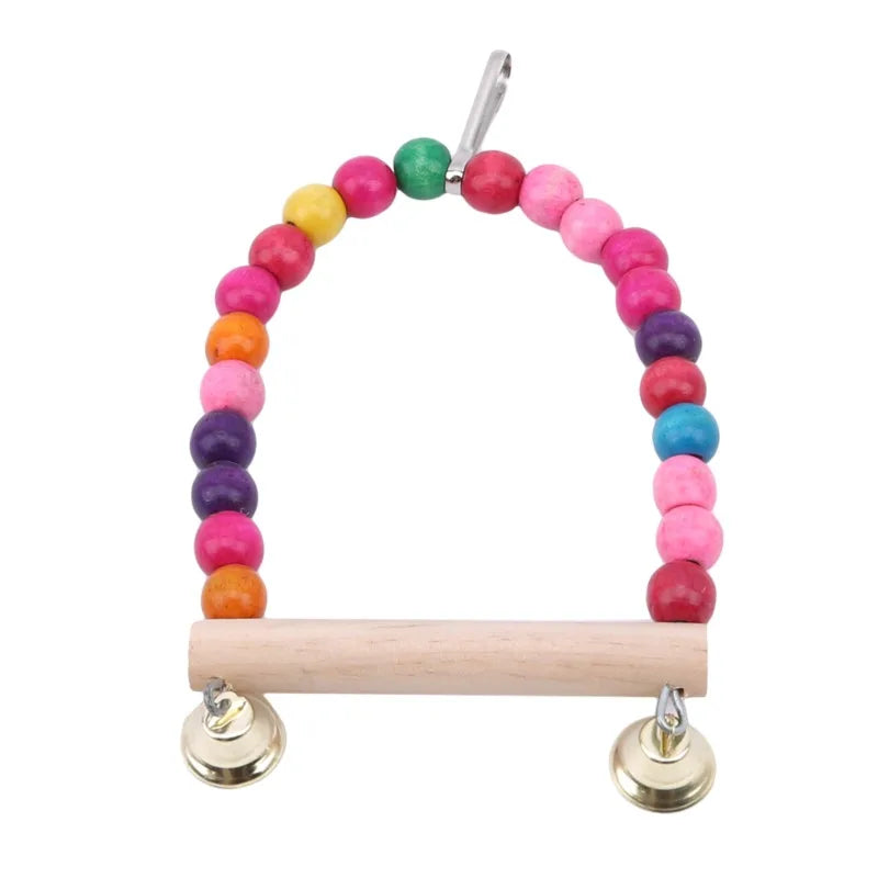 Bird Swing Toy | Wooden Parrot Perch Stand with Chewing Beads | Cage Playground for Budgie Birds